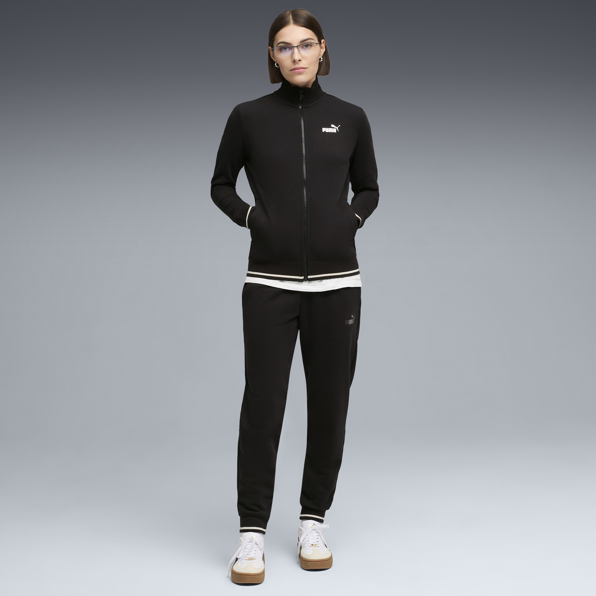 PUMA Metallisch Trainingsanzug mit Reißverschluss Damen, Kleidung, Schwarz, L