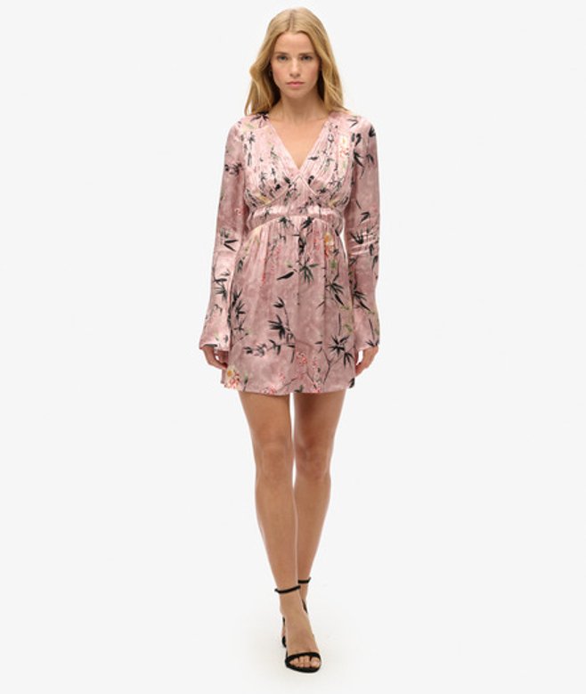 Superdry Damen Jacquard-minikleid mit Ausgestellten Ärmeln Pink - Größe: 38