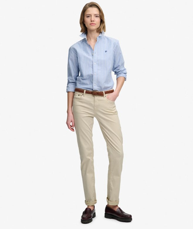 Superdry Damen Mid Rise Slim Sateen Hose Cream - Größe: 28/30