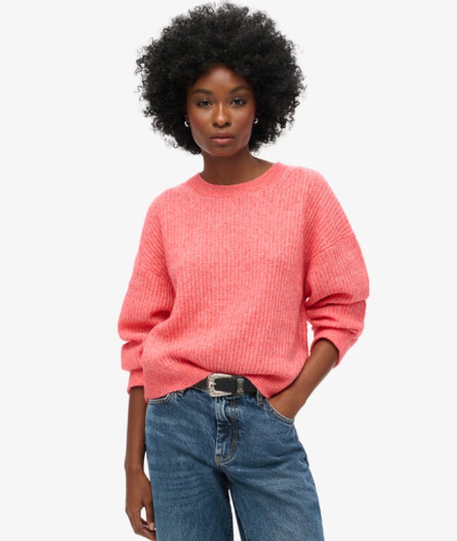 Superdry Damen Angerauter Pullover mit Rundhalsausschnitt Pink - Größe: 38