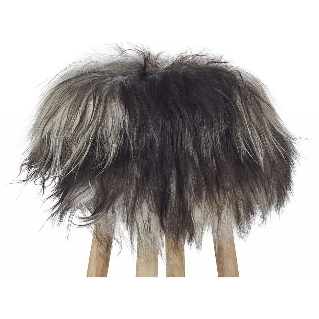 Holzhocker mit Lammfell | Island | 48xD34 cm