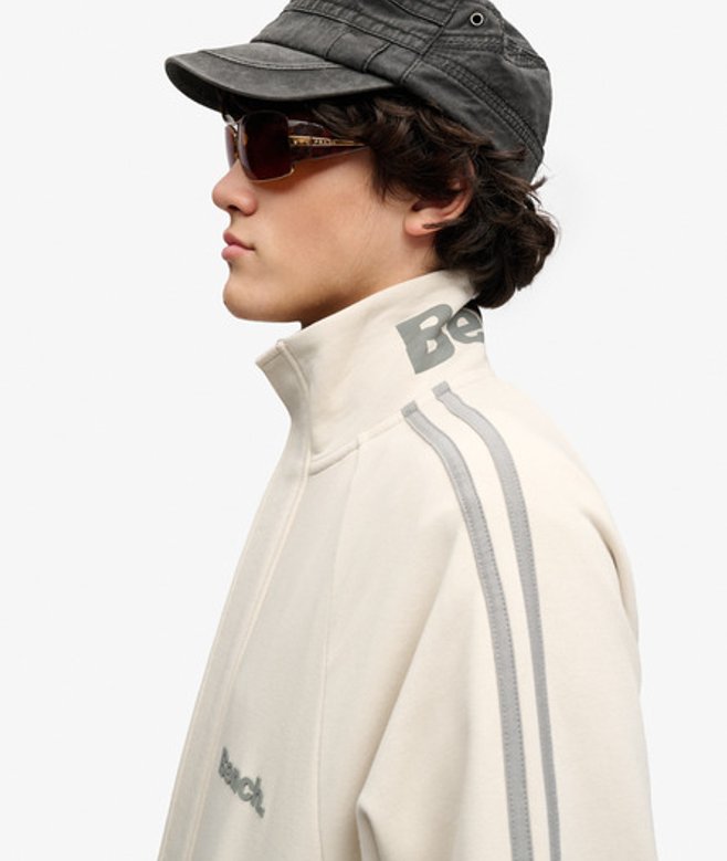 Superdry Herren Bench High Neck Stripe Trainingsjacke White - Größe: L
