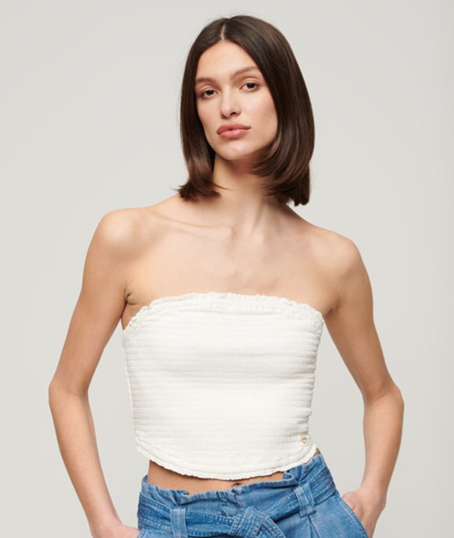 Superdry Damen Weiß Gesmoktes Bandeau-Oberteil, Größe: 40