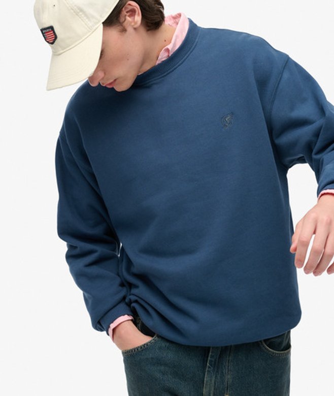 Superdry Herren Baumwolle Gesticktes Logo Blank Oversized Crew Sweatshirt, Blau - Größe: L