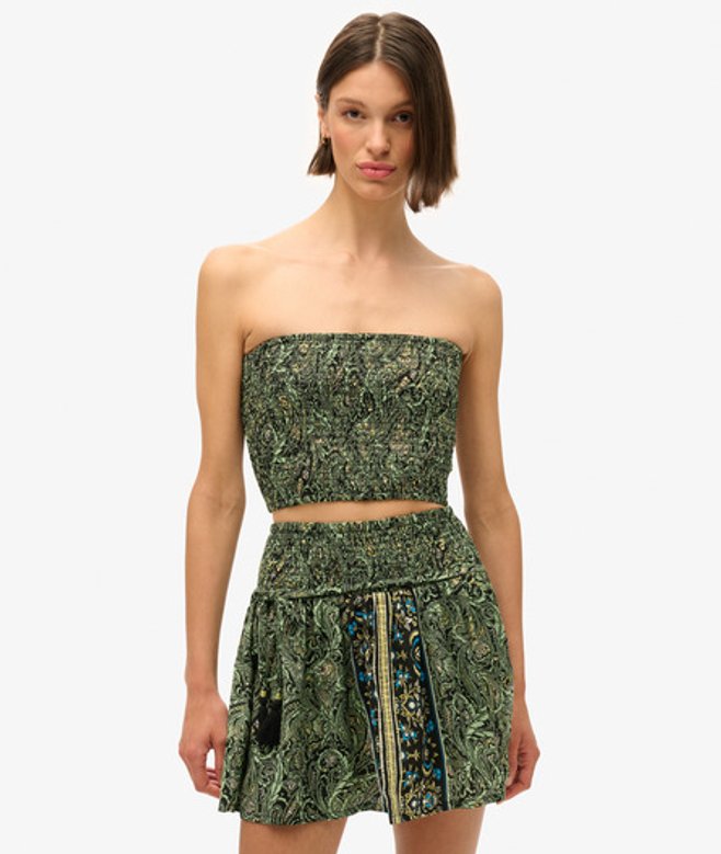 Superdry Damen Bandeau-oberteil mit Paisleymuster Grün - Größe: 44