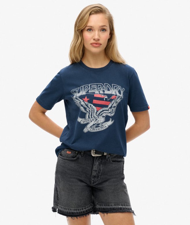 Superdry Damen Verziertes Varsity T-shirt in Lockerer Passform Marineblau - Größe: 42