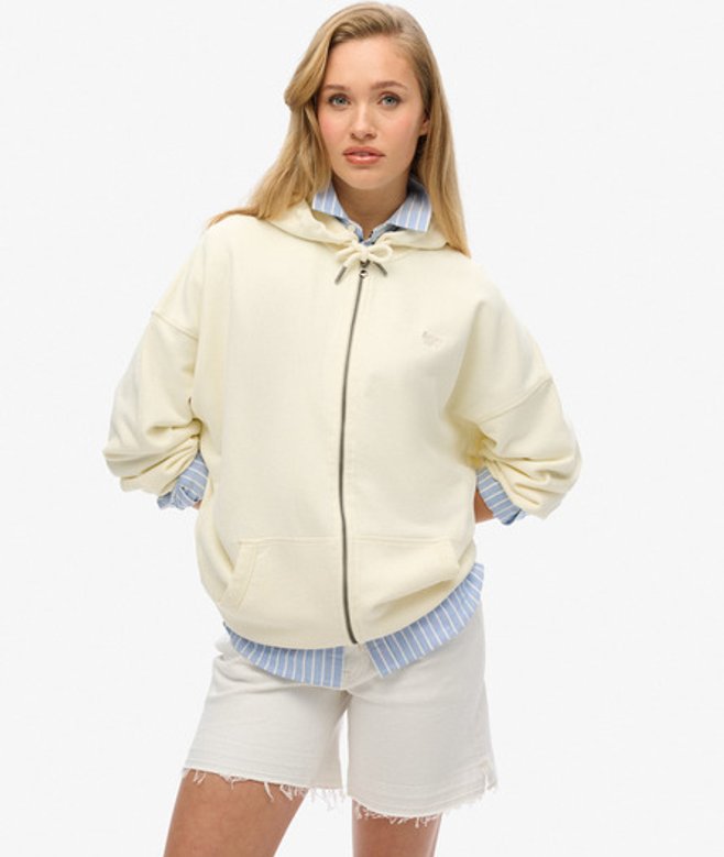 Superdry Damen Studios Kapuzenjacke mit Reißverschluss White - Größe: 34