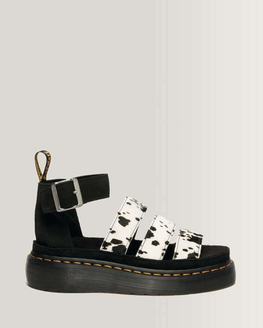Dr. Martens Clarissa Strap Hair On Leder Quad Sandalen in Creme, Größe: 39