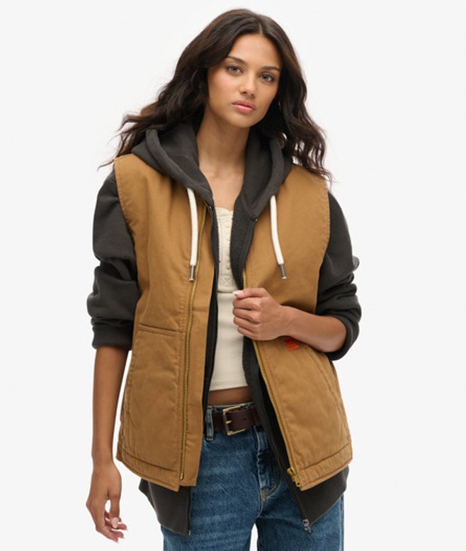 Superdry Damen OverGrößed Surplus Workwear Weste Braun - Größe: XL
