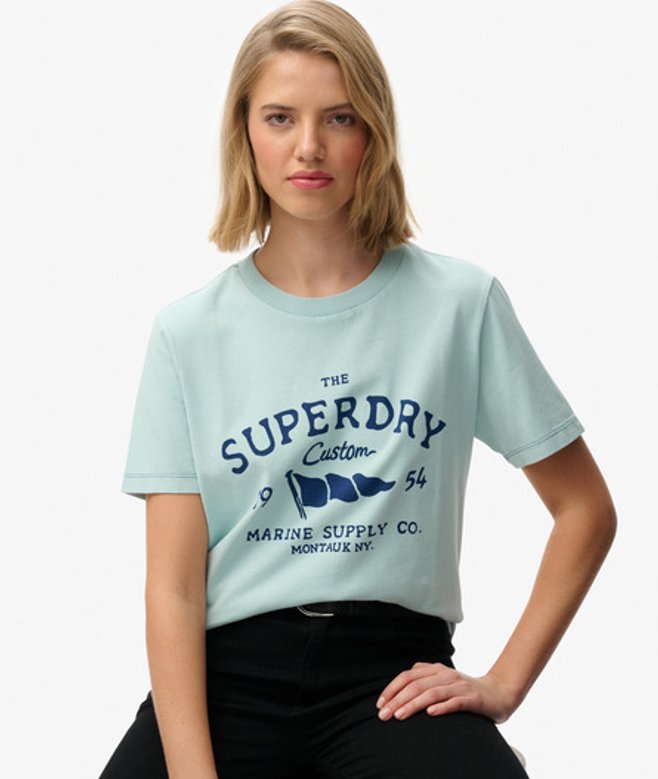 Superdry Damen Heritage Hamptons T-shirt Light Blue - Größe: 44
