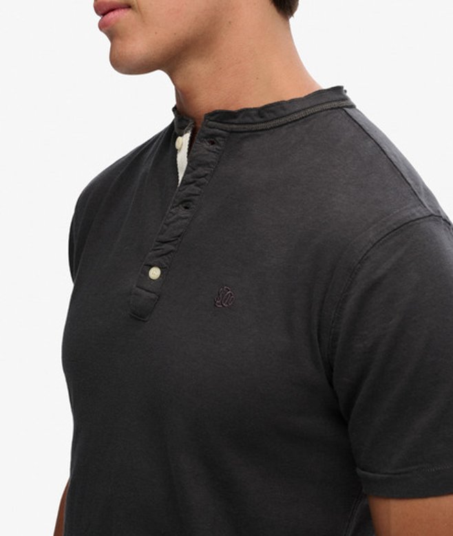 Superdry Herren Klassisches Henley-t-shirt aus Baumwolle und Leinen Dark Grey - Größe: S