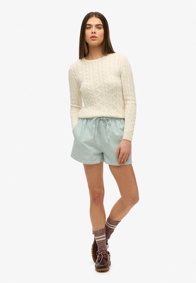 Superdry Damen Gestreifte, Elastische Shorts aus Bio-baumwolle Green - Größe: 44