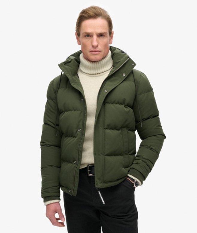 Superdry Herren Everest Kurze Pufferjacke mit Kapuze Grün - Größe: XL