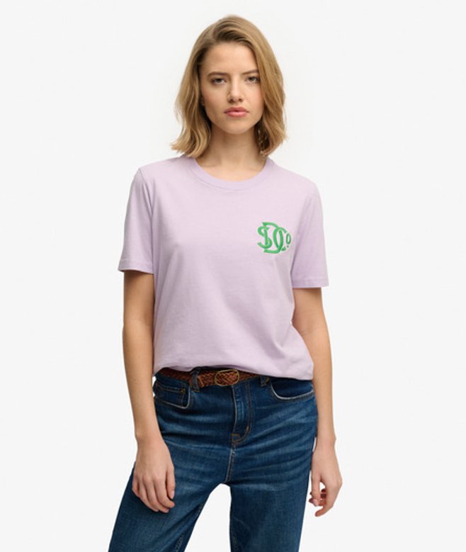 Superdry Damen Sd & co T-shirt in Lockerer Passform Purple - Größe: 40