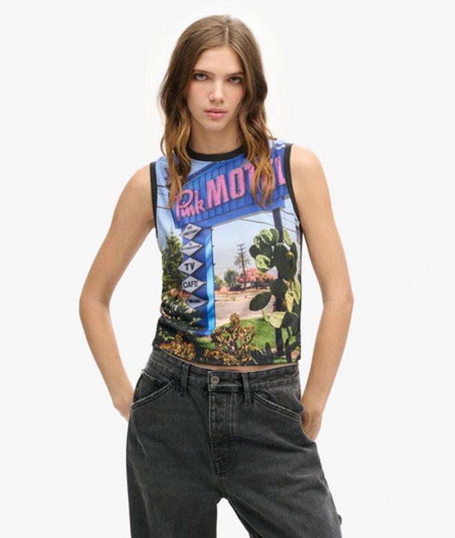 Superdry Damen Grau, Blau und Grün Sub Oberteil mit Print, Größe: 40