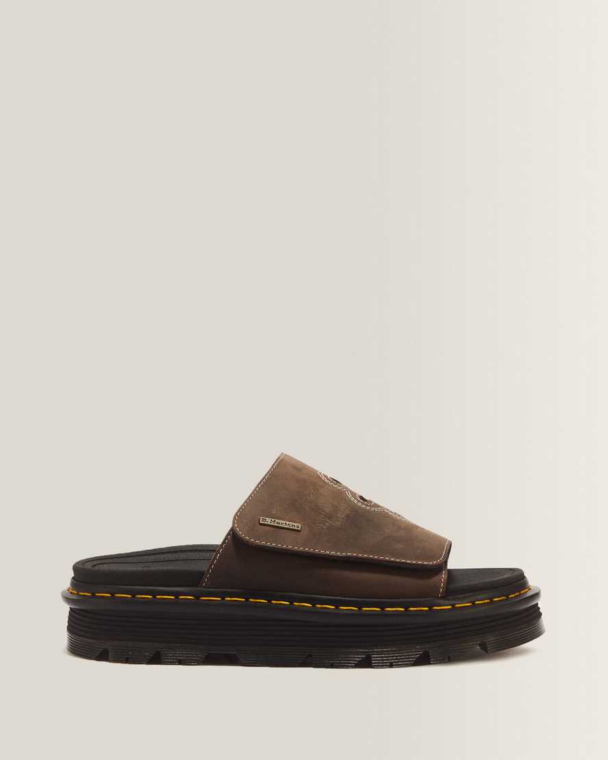Dr. Martens Zebzag Flower Crazy Horse Leder Slides in Braun, Größe: 41
