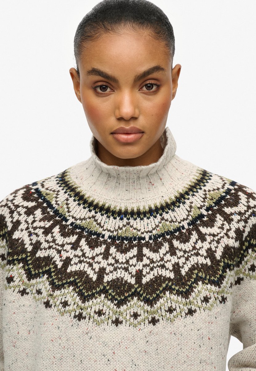 Superdry Damen Hochgeschlossener Pullover mit Norwegermuster White - Größe: 38