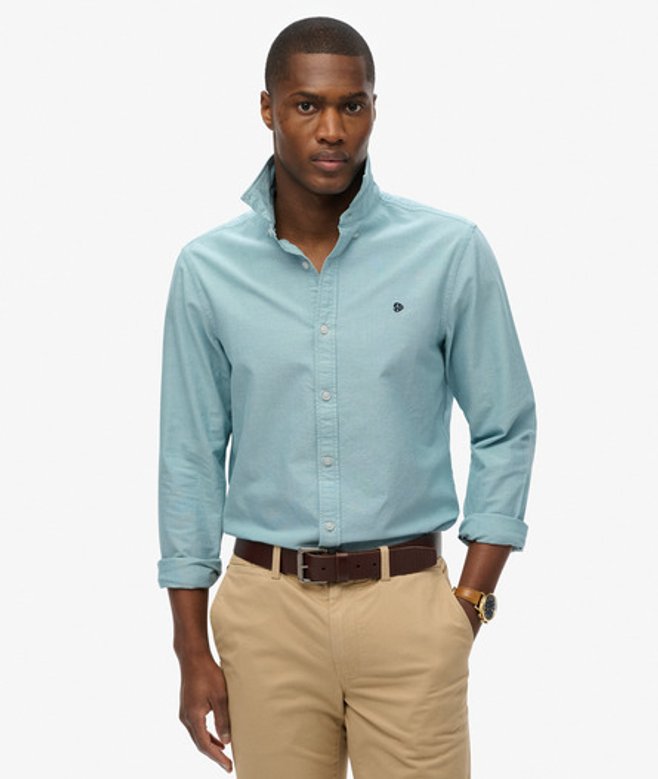 Superdry Herren Klassisches Oxford-hemd mit Langen Ärmeln Green - Größe: S