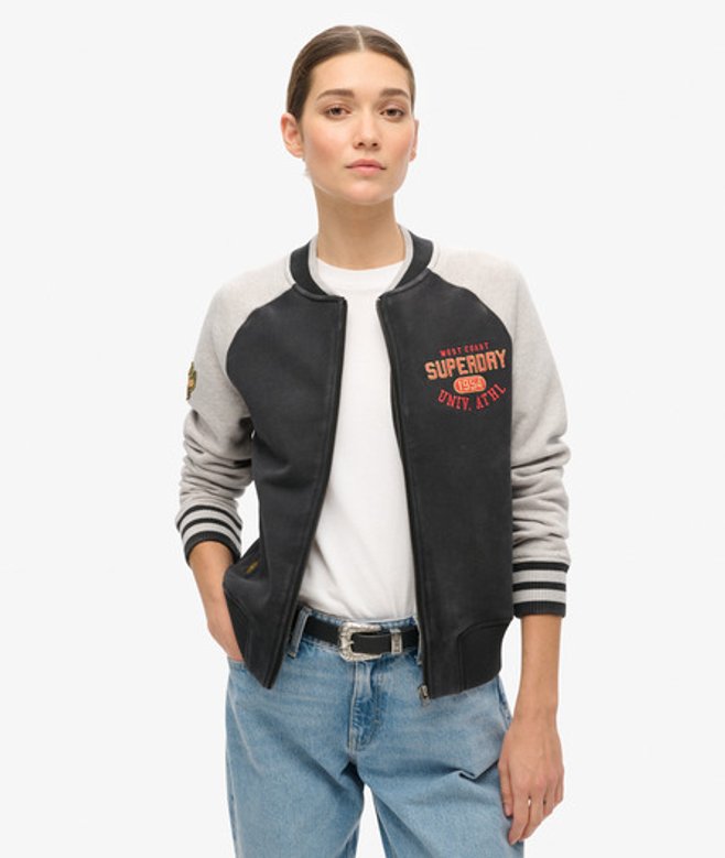 Superdry Damen College Bomberjacke aus Jersey mit Schriftzug-grafik Schwarz - Größe: 36
