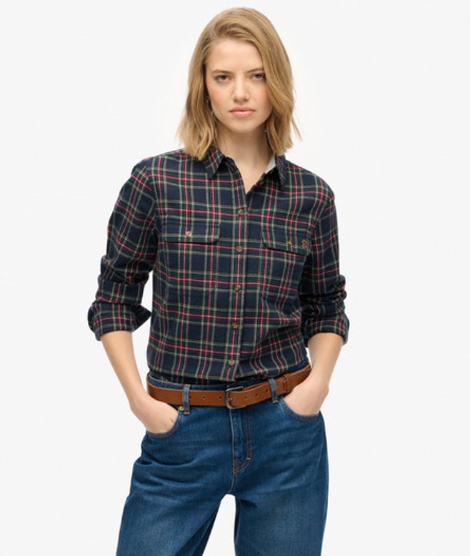 Superdry Damen Holzfäller Karo Flanellhemd Navy - Größe: 38