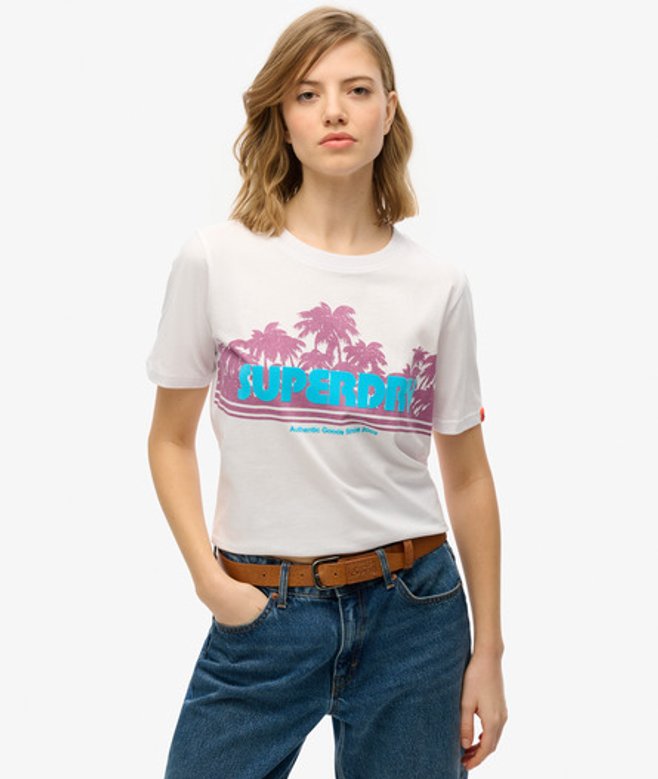 Superdry Damen Lässiges Outdoor T-shirt mit Streifen White - Größe: 38