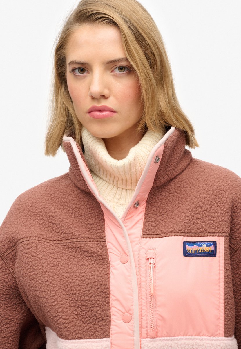 Superdry Damen Colour Block Fleecejacke Brown - Größe: 46
