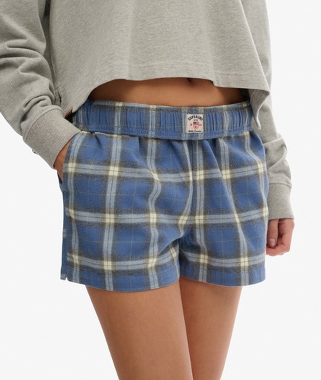 Superdry Damen Karierte Baumwollshorts mit Elastikbund Navy - Größe: 36