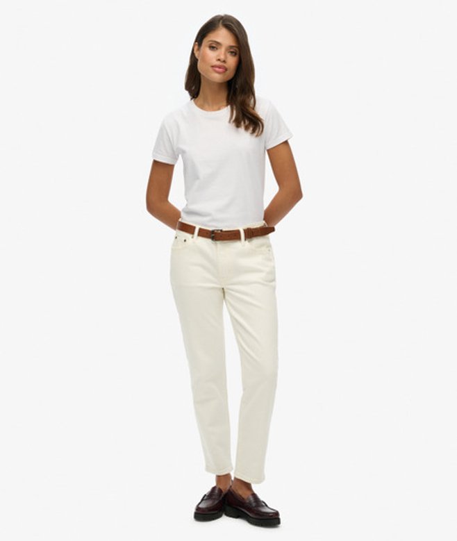 Superdry Damen Röhrenjeans aus Bio-baumwolle mit Mittelhohem Bund Weiß - Größe: 30/32