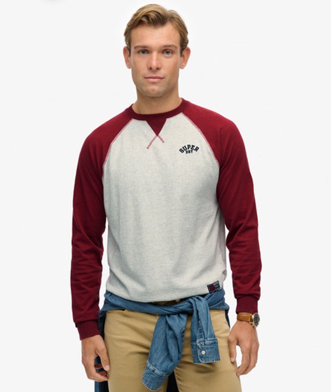 Superdry Herren Vintage Athletic Baseball Oberteil Grey - Größe: L