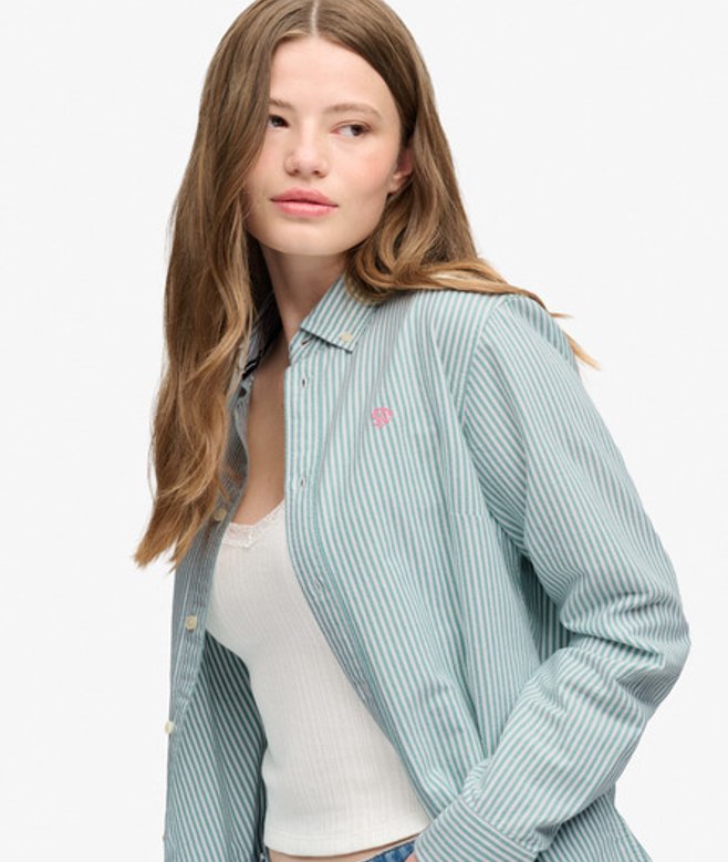 Superdry Damen Oxford Hemd mit Button-down-kragen in Schmaler Passform Green - Größe: 44
