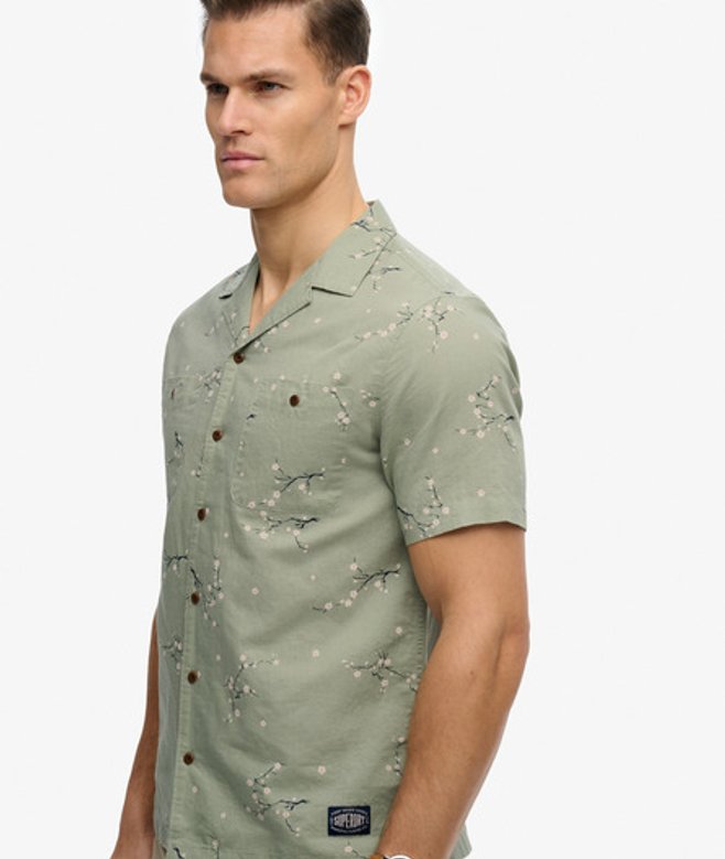 Superdry Herren Bedrucktes Kurzarm-strandhemd Green - Größe: S