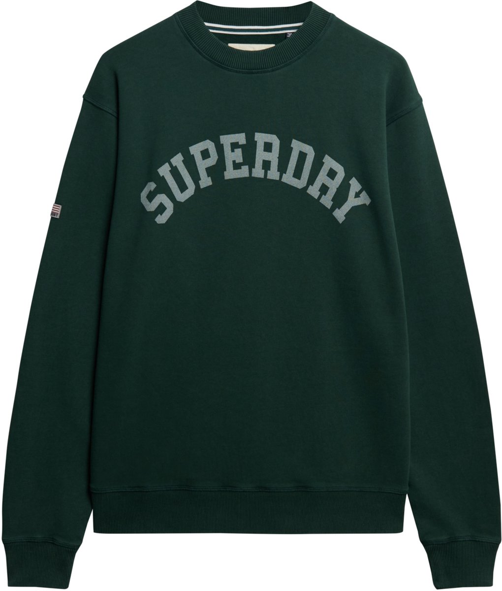 Superdry Damen Baumwolle Logo Druck Lässiges Athletic Essentials Sweatshirt Mit Rundhalsausschnitt, Dunkelgrün - Größe: 38