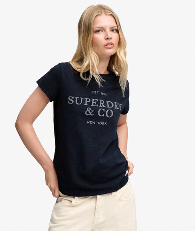 Superdry Damen Luxe Casual Classic T-shirt Navy - Größe: 38