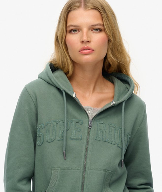 Superdry Women's Kurzes Athletic Essentials Hoodie mit Reißverschluss Grün - Größe: 36