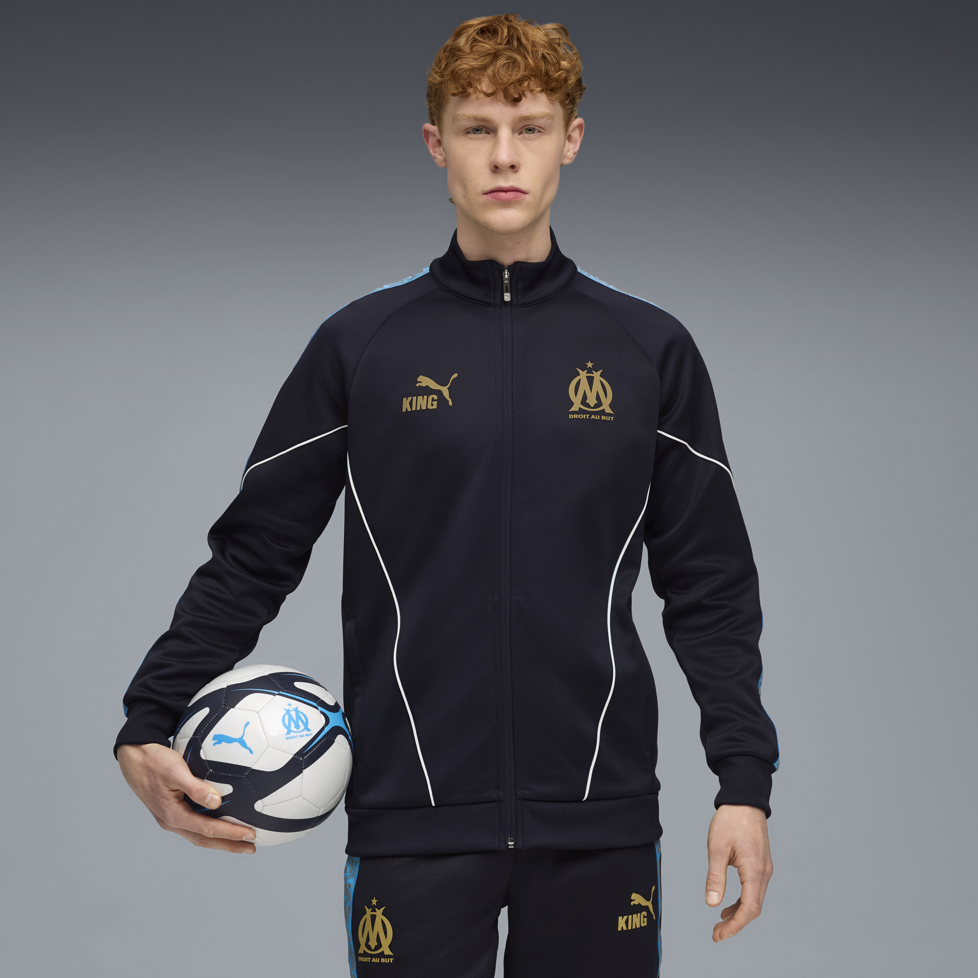 PUMA Olympique de Marseille KING Anthem Jacke Herren, Kleidung, Blau, XXS