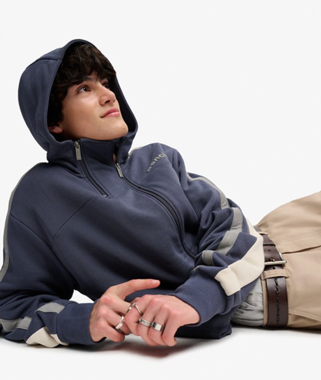 Superdry Herren Bench Doppelreißverschluss-kapuzenpullover mit Streifen Navy - Größe: XL