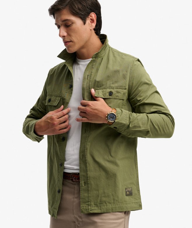 Superdry Herren Military Langarmhemd Khaki - Größe: M