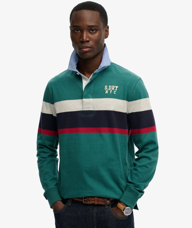 Superdry Herren Vintage Rugby-oberteil mit Brustband Green - Größe: Xxl