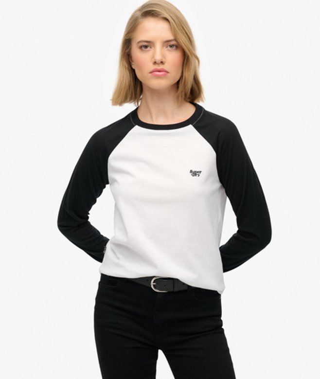 Superdry Damen Essential Logo Langarm-baseballshirt White - Größe: 40
