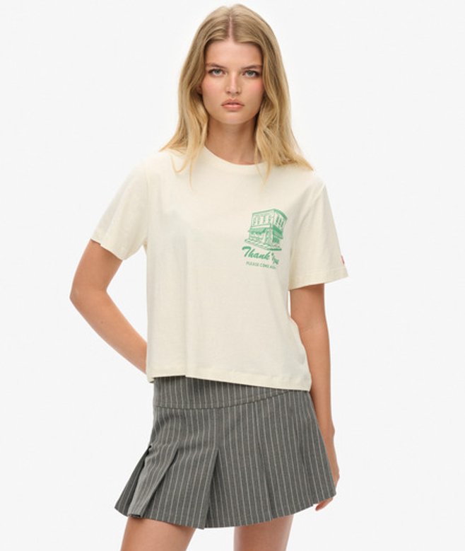 Superdry Damen Roadside Trade T-shirt in Lockerer Passform White - Größe: 36