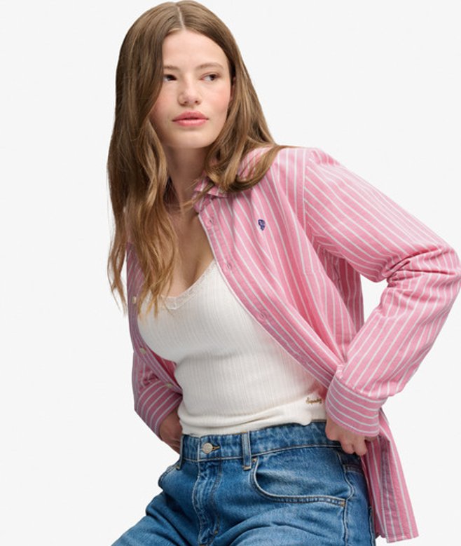 Superdry Damen Oxford Hemd mit Button-down-kragen in Schmaler Passform Pink - Größe: 38