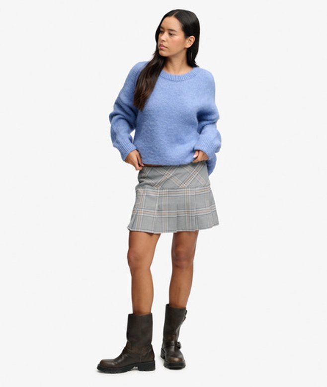 Superdry Damen 1/2 Plissee-karorock Grau - Größe: 36