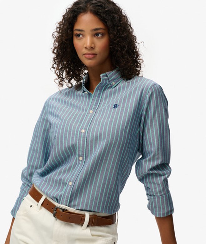 Superdry Damen Oxford Hemd mit Button-down-kragen in Schmaler Passform Blue - Größe: 36