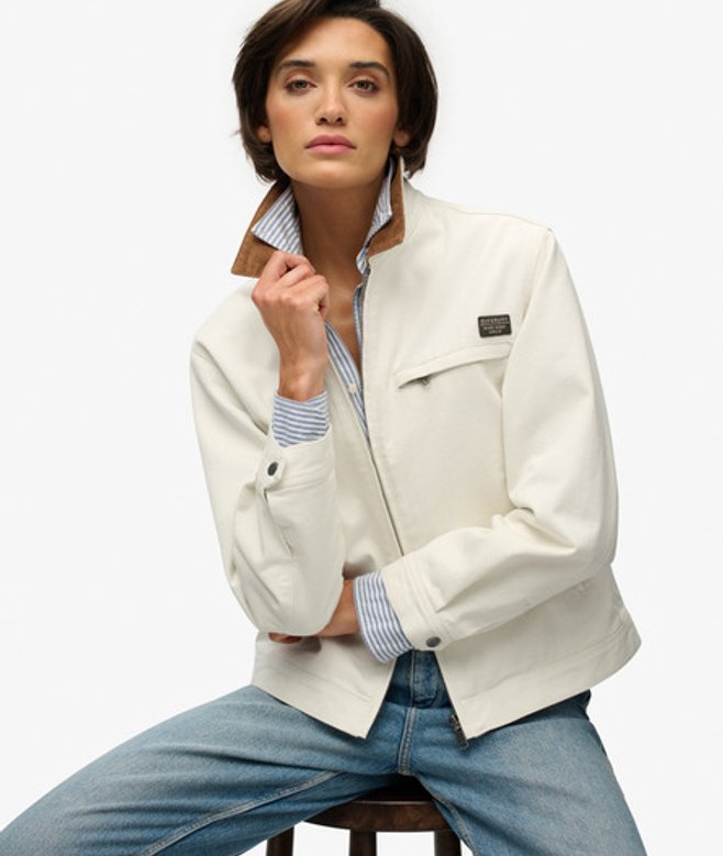 Superdry Damen Ranch-jacke mit Cordkragen White - Größe: 38