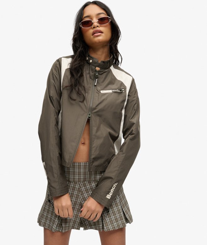 Superdry Damen Bench Racer Shell Jacke mit Doppelreißverschluss Dark Grey - Größe: M