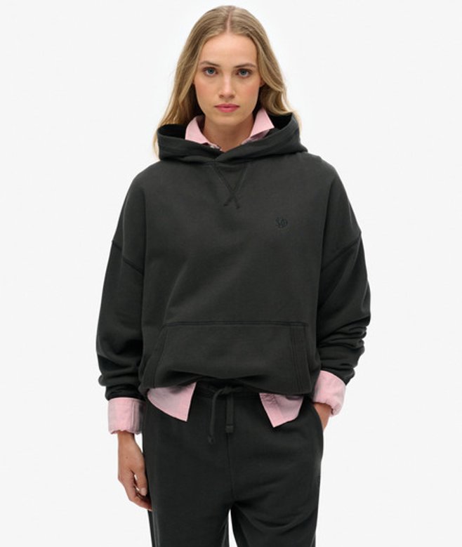 Superdry Damen Baumwolle Gesticktes Logo Studios Relaxed Kapuzenpullover, Dunkelgrau - Größe: 44