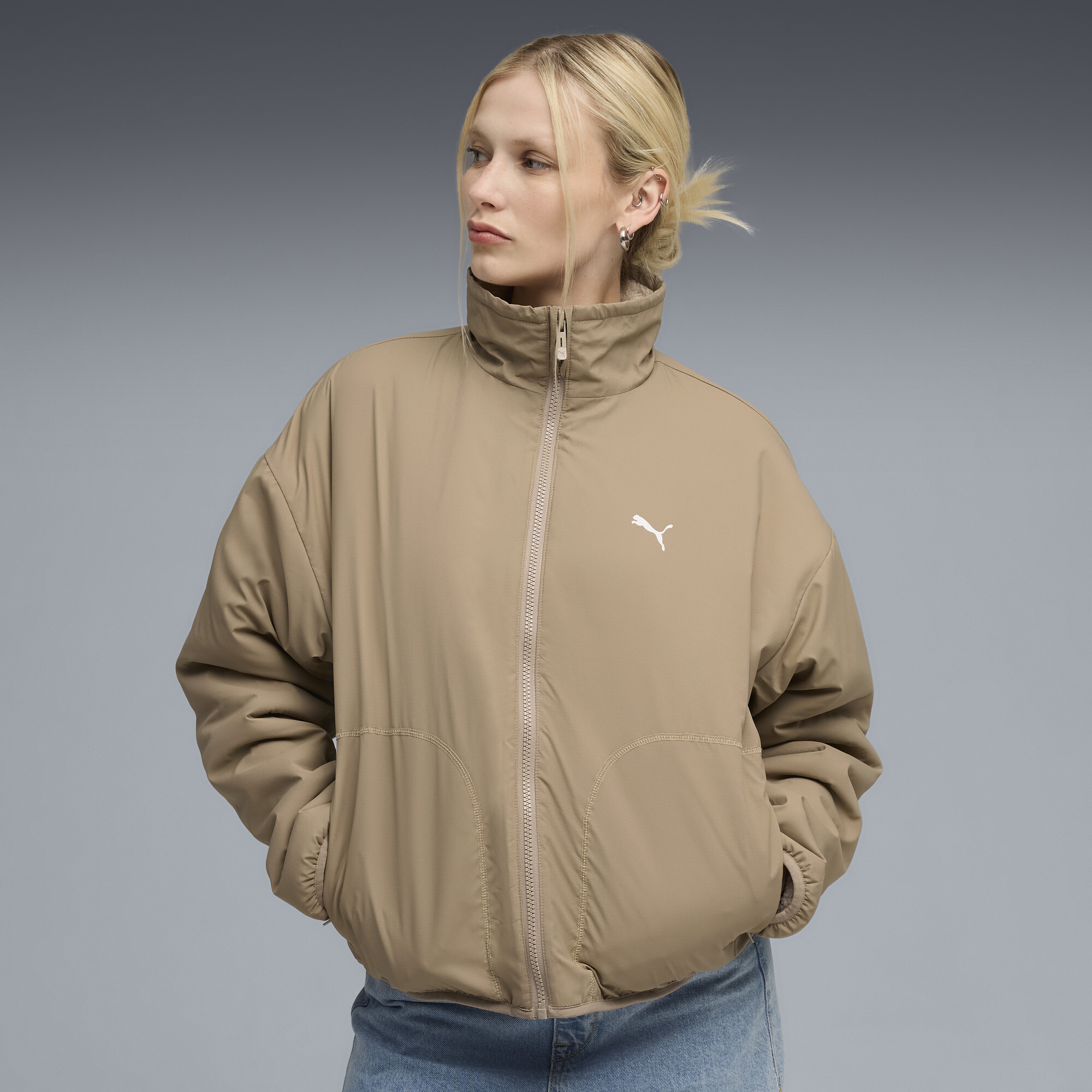 PUMA Hybrid Sherpa Wendbare Jacke Damen, Kleidung, Weiß, XS