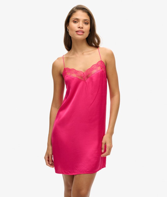 Superdry Damen Minikleid aus Seide Pink - Größe: 40