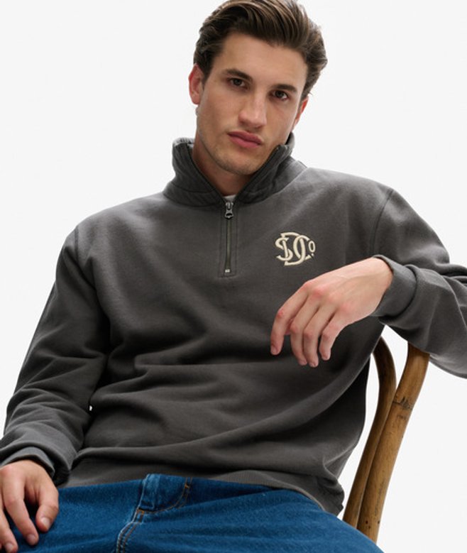 Superdry Herren Athletic SD Co Sweatshirt mit Halblangem Reißverschluss Grey - Größe: L