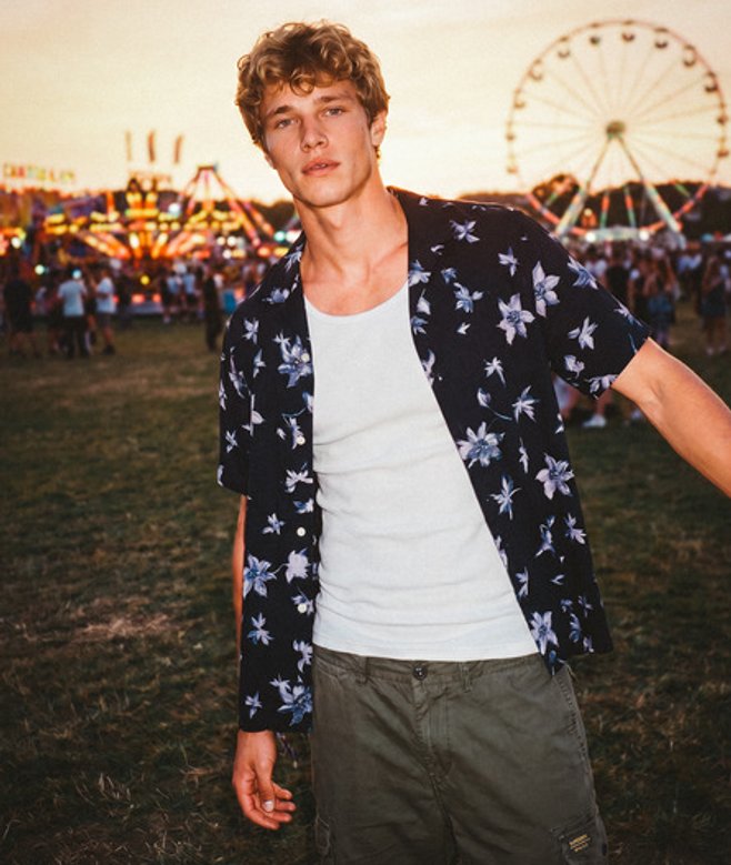 Superdry Herren Kurzarmhemd mit Cabana-print Blue - Größe: S